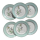 6 vintage white and green porcelain dinner plates Iris Moulin des Loups "Sargosse" 1950s