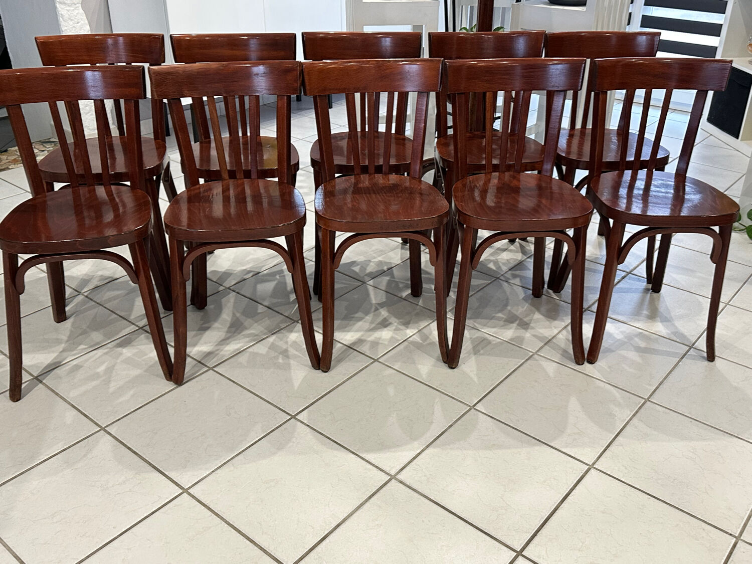 Set of 10 vintage bistro chairs from the 1970s.