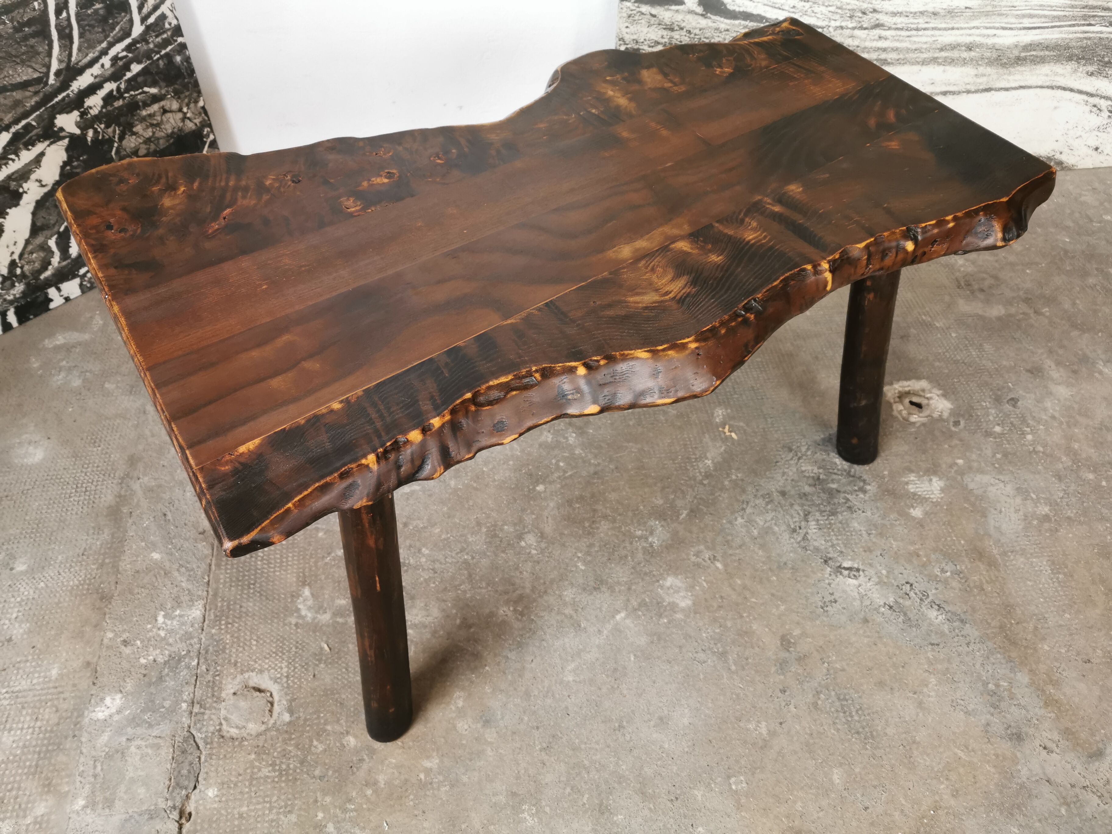 Brutalist, primitive wooden coffee table.