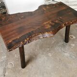 Table basse en bois brutaliste, primitive