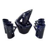 Ceramic orangeade service in ultramarine blue, workshop 59 - Vallauris -