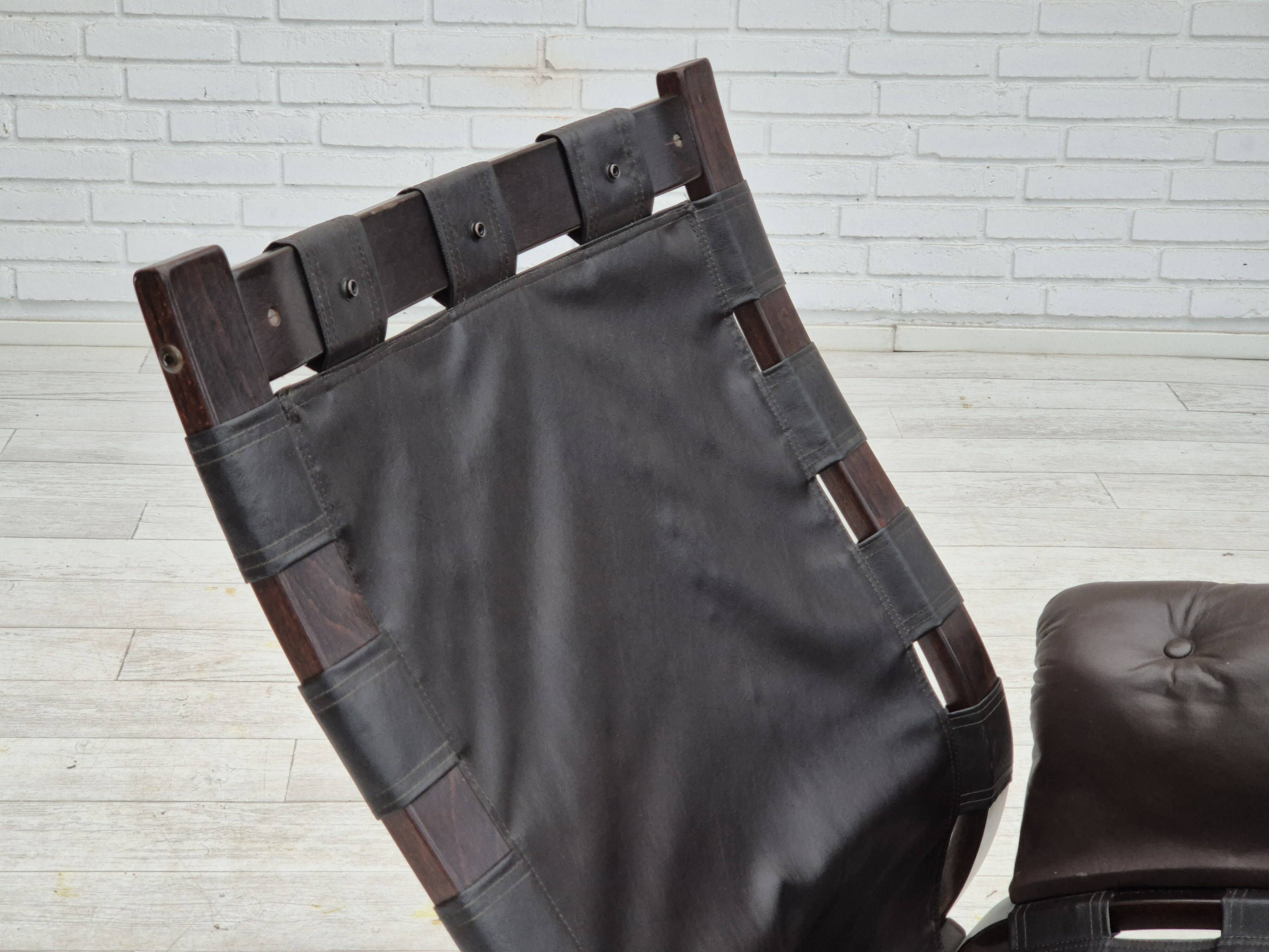 1970s, Scandinavian design, lounge chair, original condition, leather, bent wood.