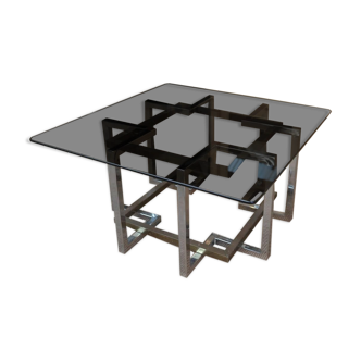 Chrome metal coffee table and 1970 smoked glass