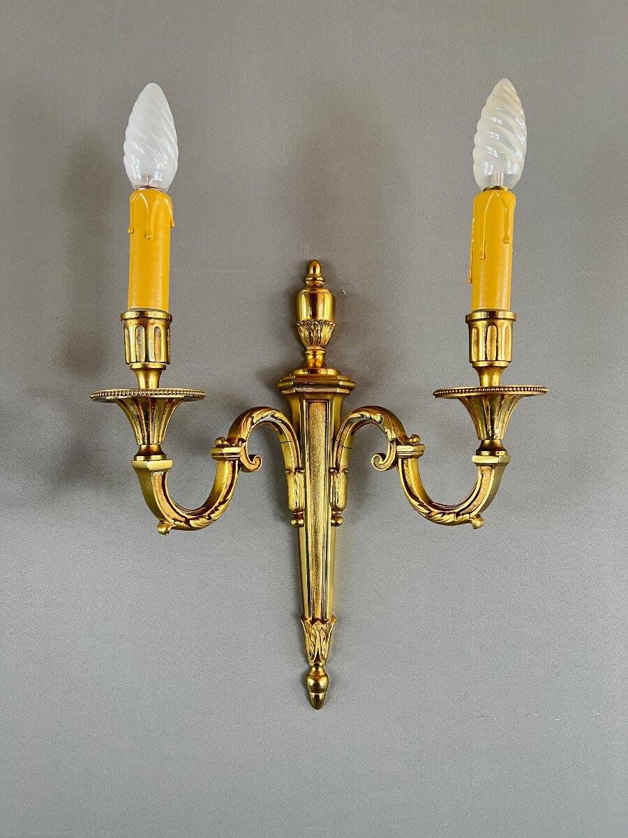 Pair of Gilt Bronze Wall Sconces, Louis XVI Style, 20th Century