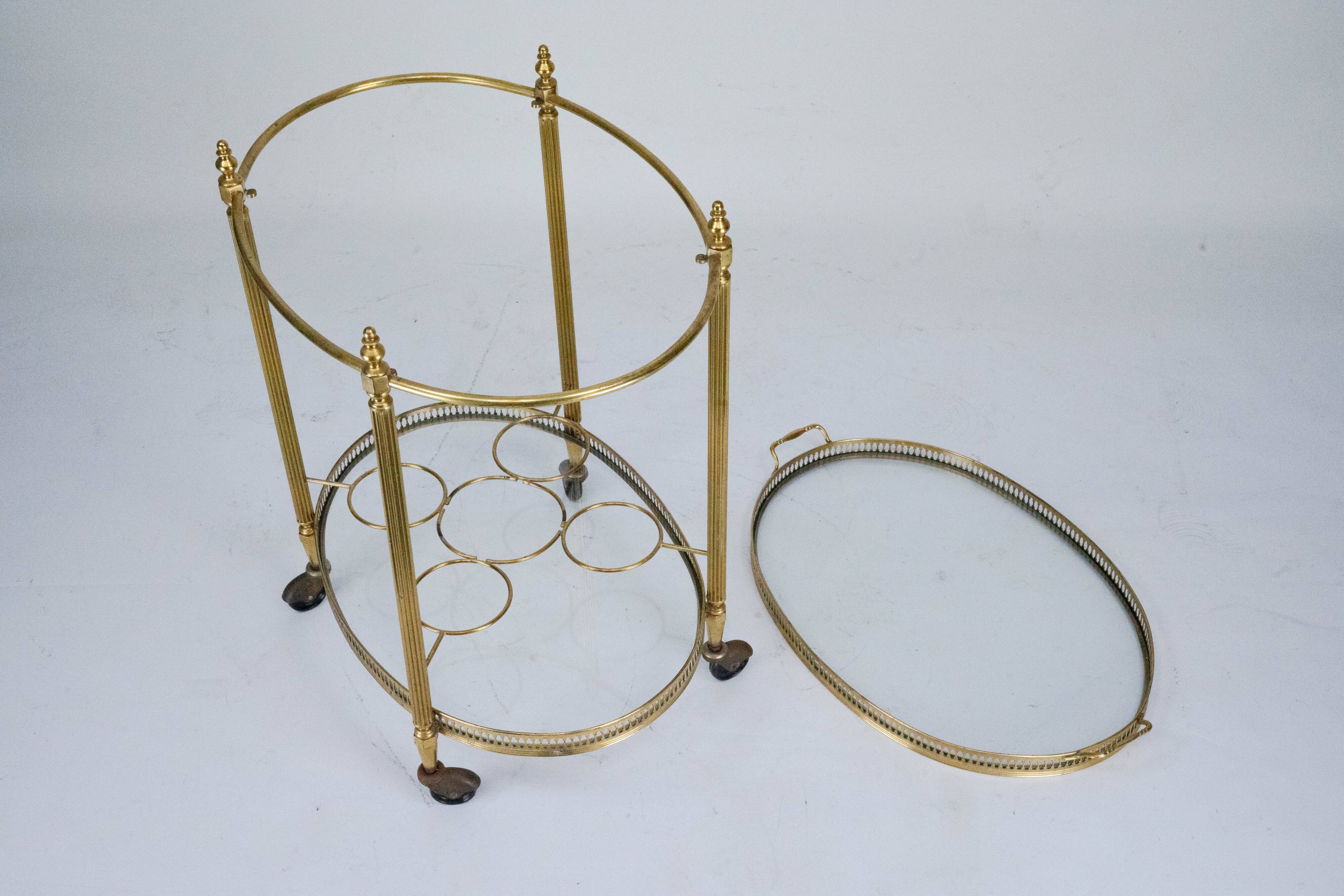 Small Mid-Century Italian Brass Bar Cart with Removable Tray, 1950s
