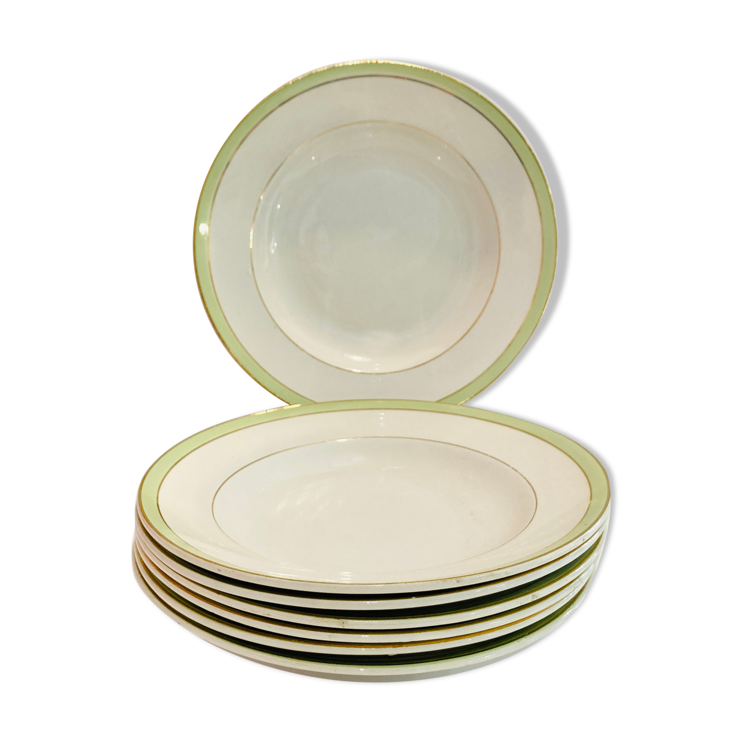 7 assiettes des années 60 verte et blanche - moulin des loups & orchies france