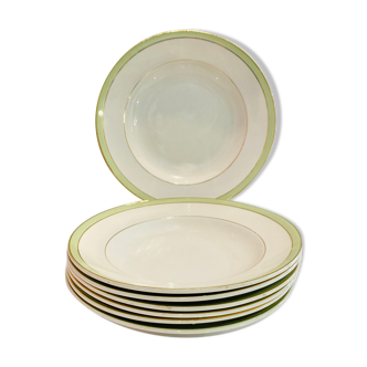 7 plates of the 60s green and white - moulin des loups & orchies france- retro-