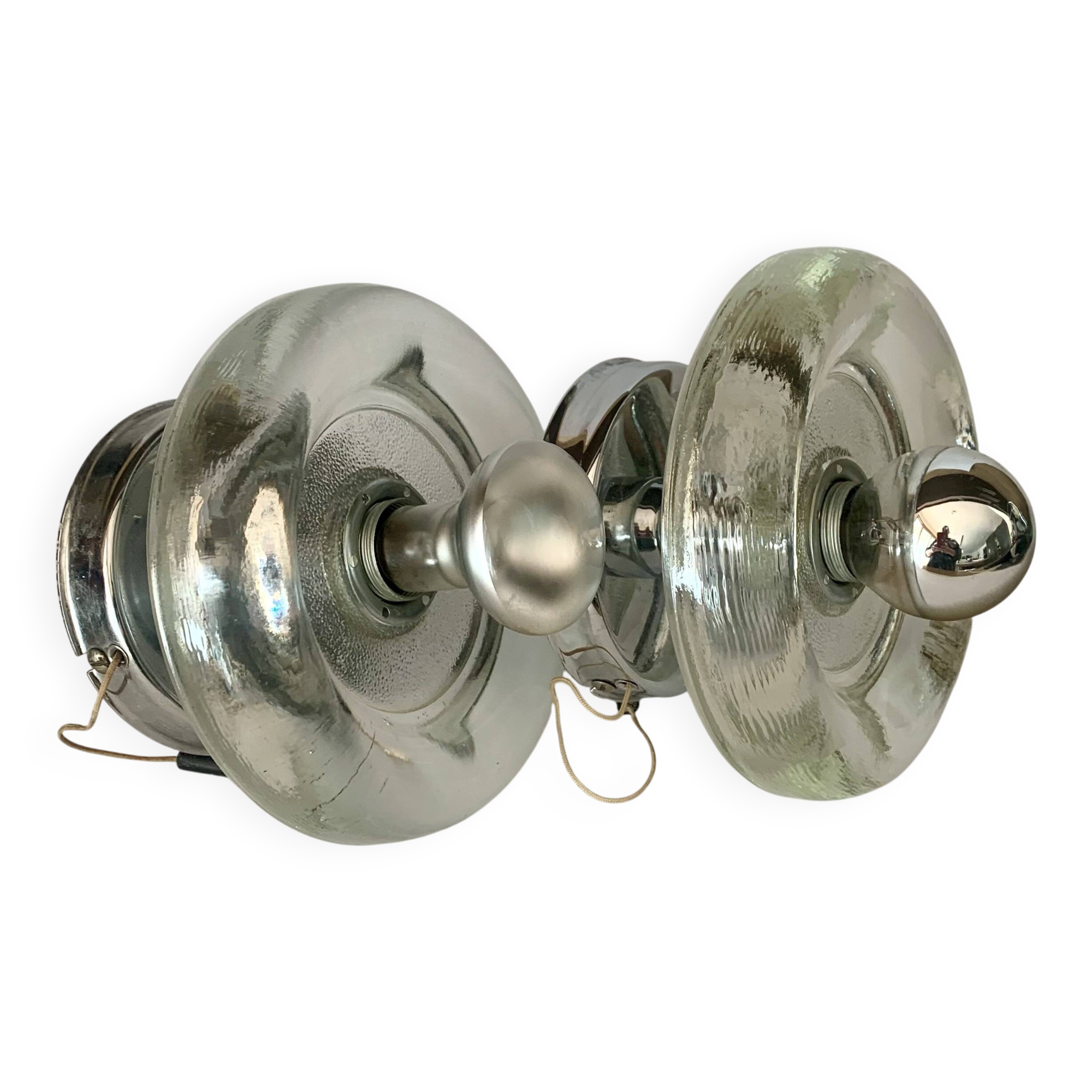 Pair of Mid-Century Wall Sconces in Glass and Chrome