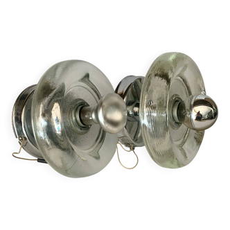 Pair of Mid-Century Wall Sconces in Glass and Chrome