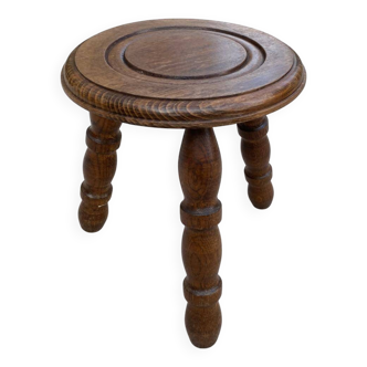 Vintage tripod low stool with carved solid wood legs