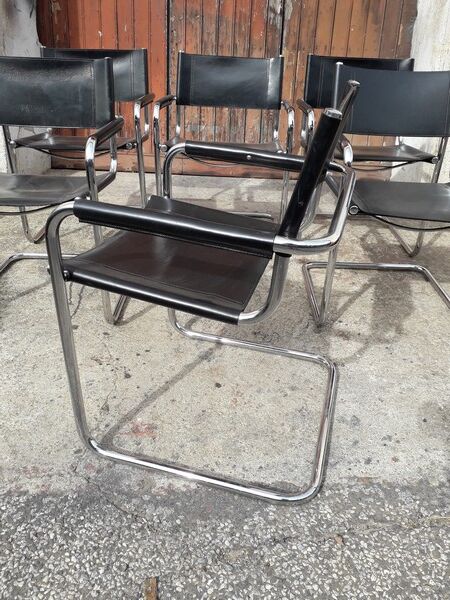 6 Bauhaus armchairs steel and leather / design