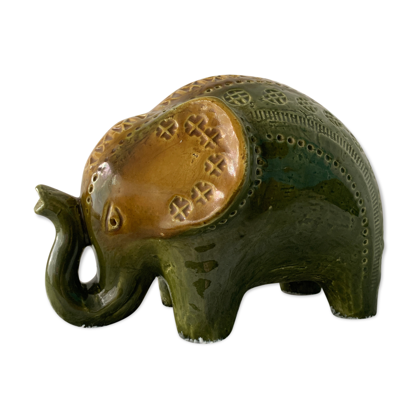 Green Rimini ceramic elephant, Aldo Londi for Bitossi, 1960