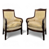 Pair of Restoration period armchairs with cabriole legs.