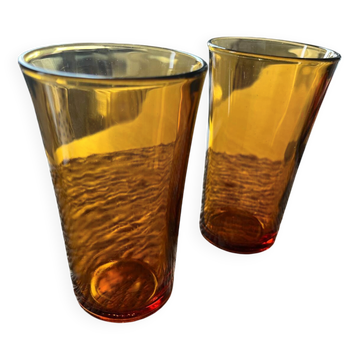 Lot de 2 verres Duralex ambrés – 12,5 cm (vintage années 70)