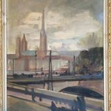 Tableau hsp "port de rouen" par jean arnavielle (1881-1961)