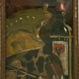 Painting old still life with the bottle XXth