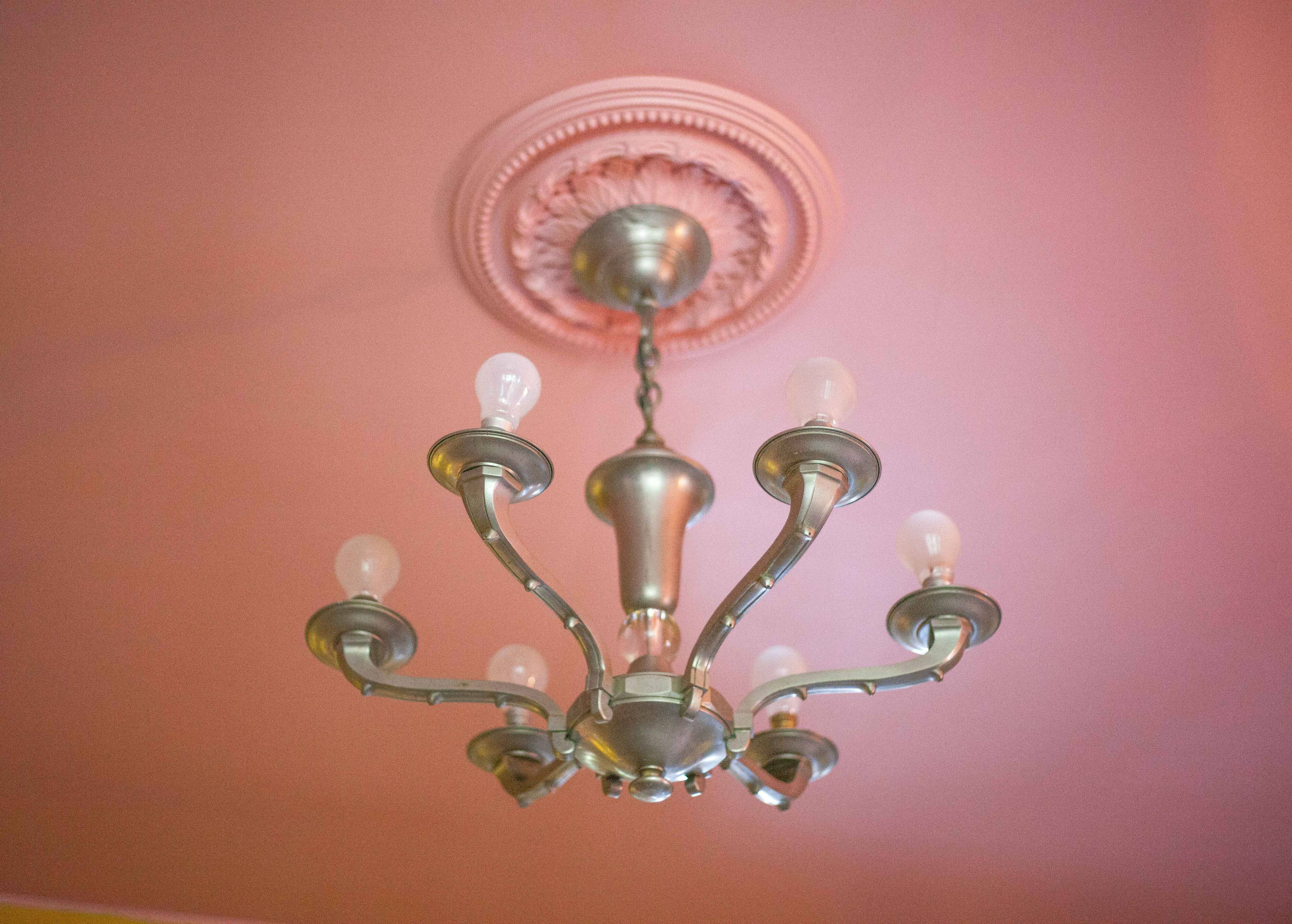 vintage 6-light chandelier, vintage suspension, ceiling lamp, interior decor