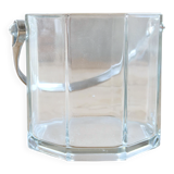 Vintage glass ice bucket with chrome handle.