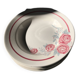 8 vintage Avranches earthenware plates decorated with roses