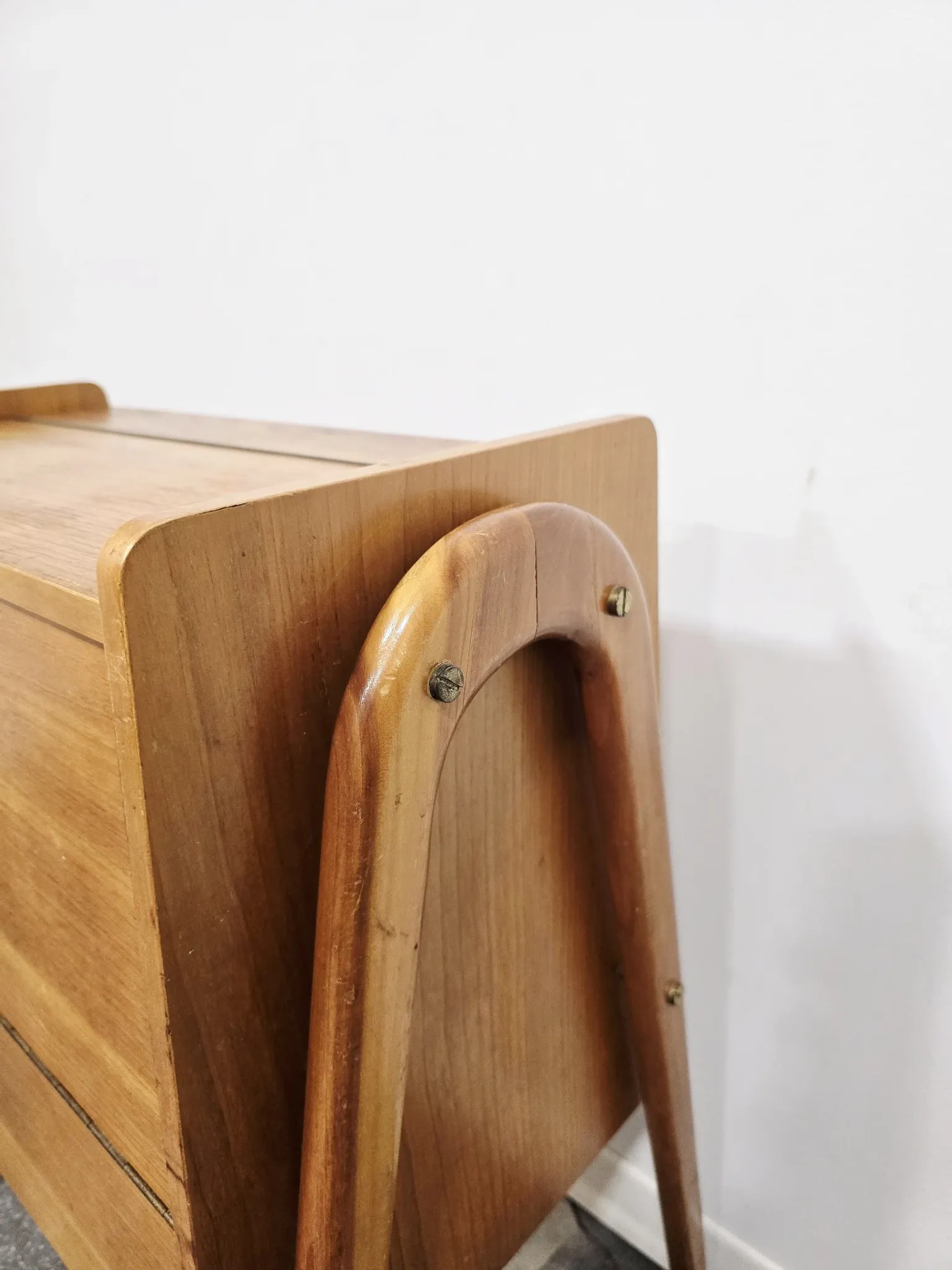 Rare 1970s Danish-Style Wooden Cabinet on Wheels | Vintage Nightstand,