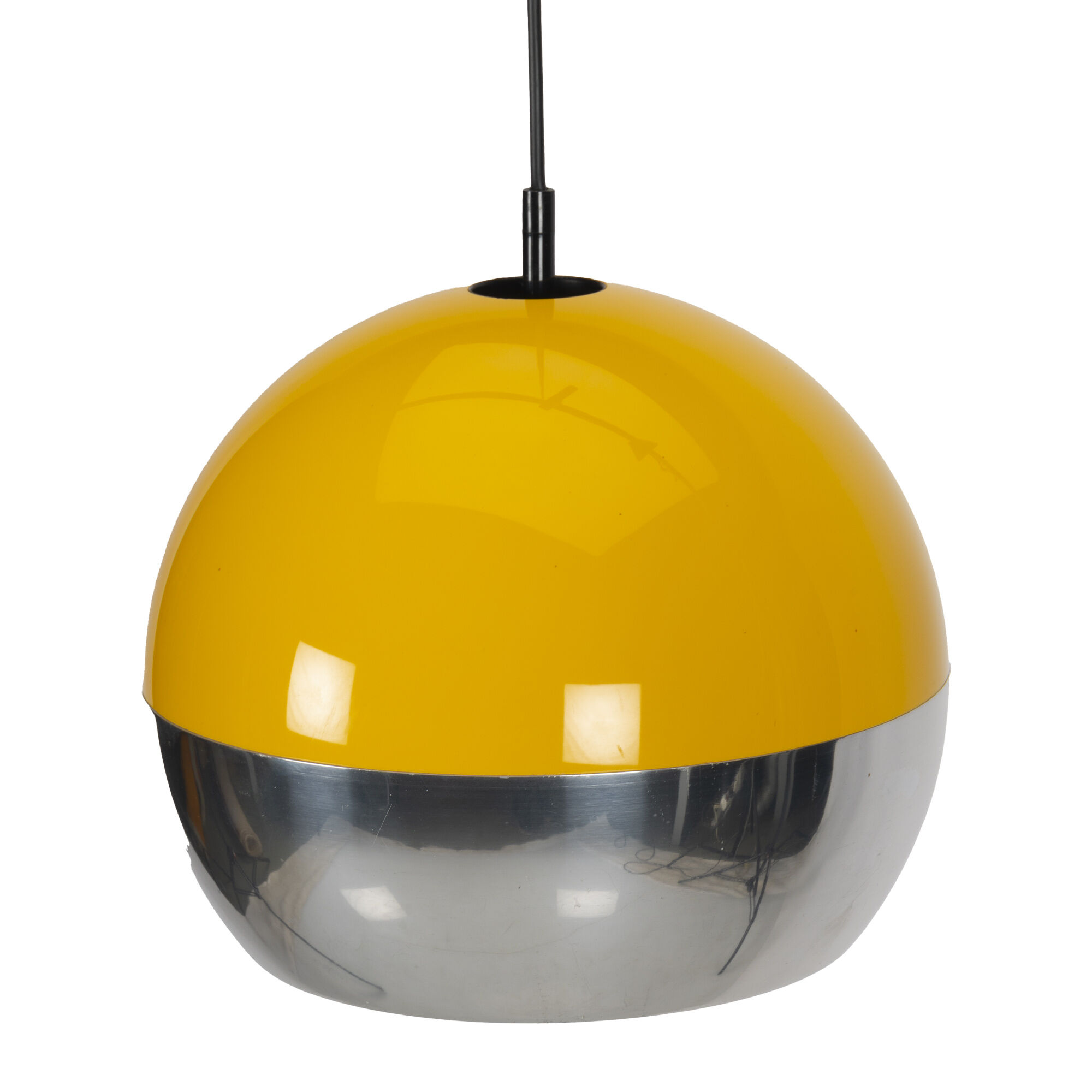 Yellow and chrome space age pendant lamp