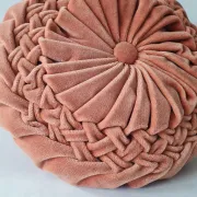 Coussin Rond plissé Vintage en Velours Rose