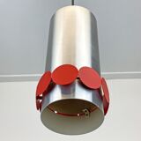 Rare mid century DORIA hanging lamp, Aluminium & red discs