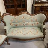 Louis Philippe style living room with embroidered upholstery - Sofa and 4 chairs
