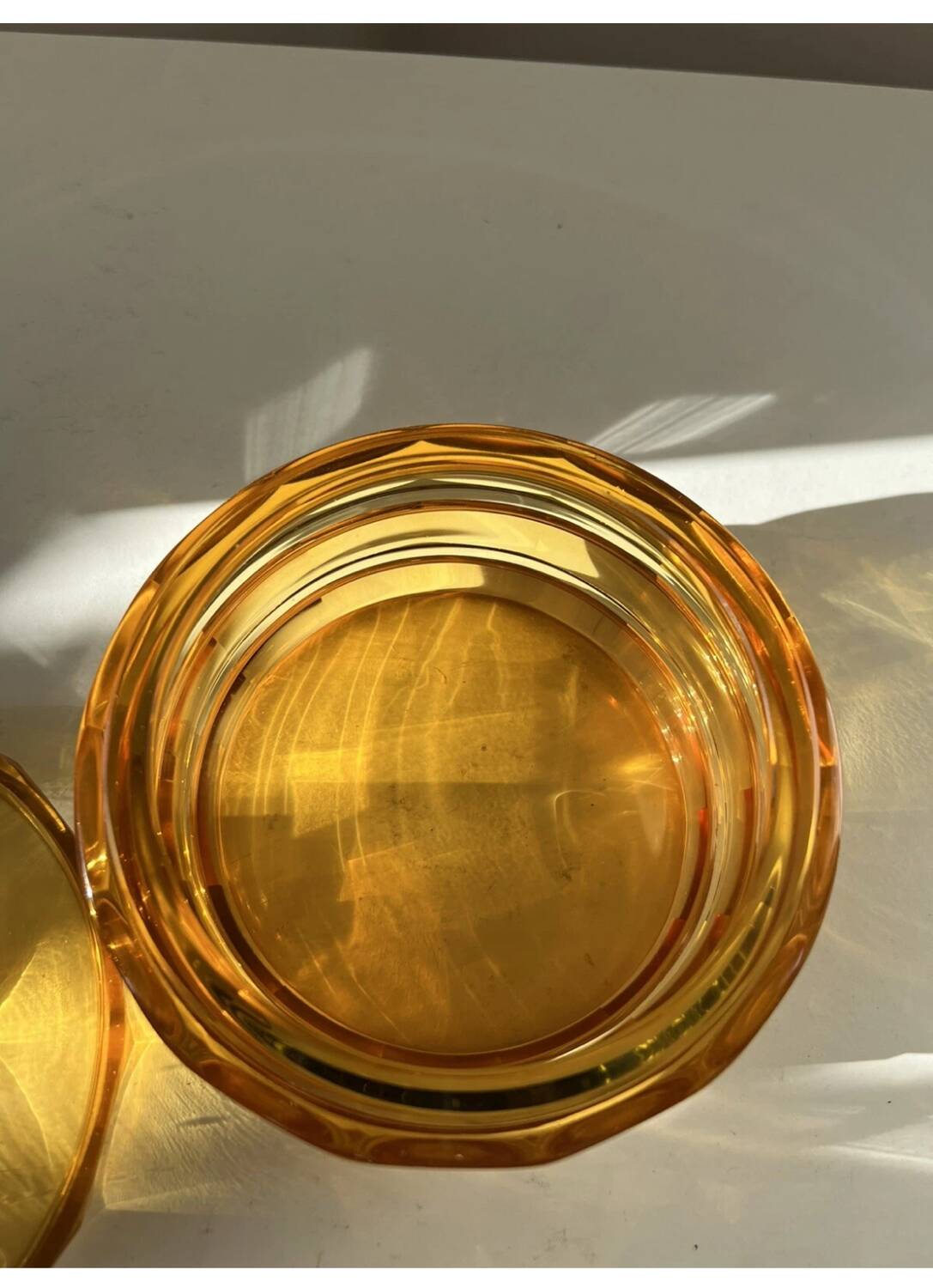 Vintage Bohemian orange crystal sugar bowl/candy dish