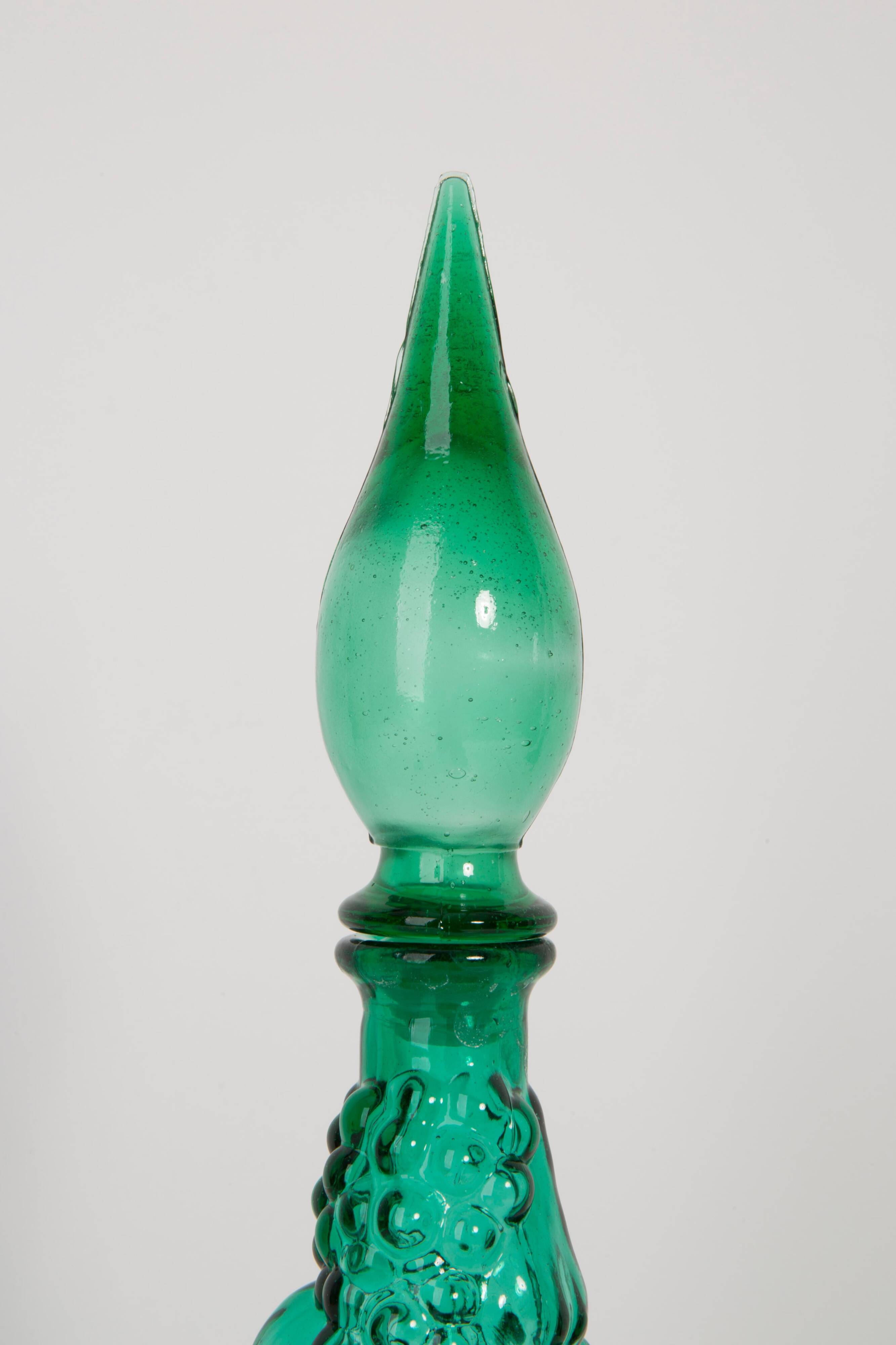 Green Glass Genie Carafe with Stopper, Italy, 1960s