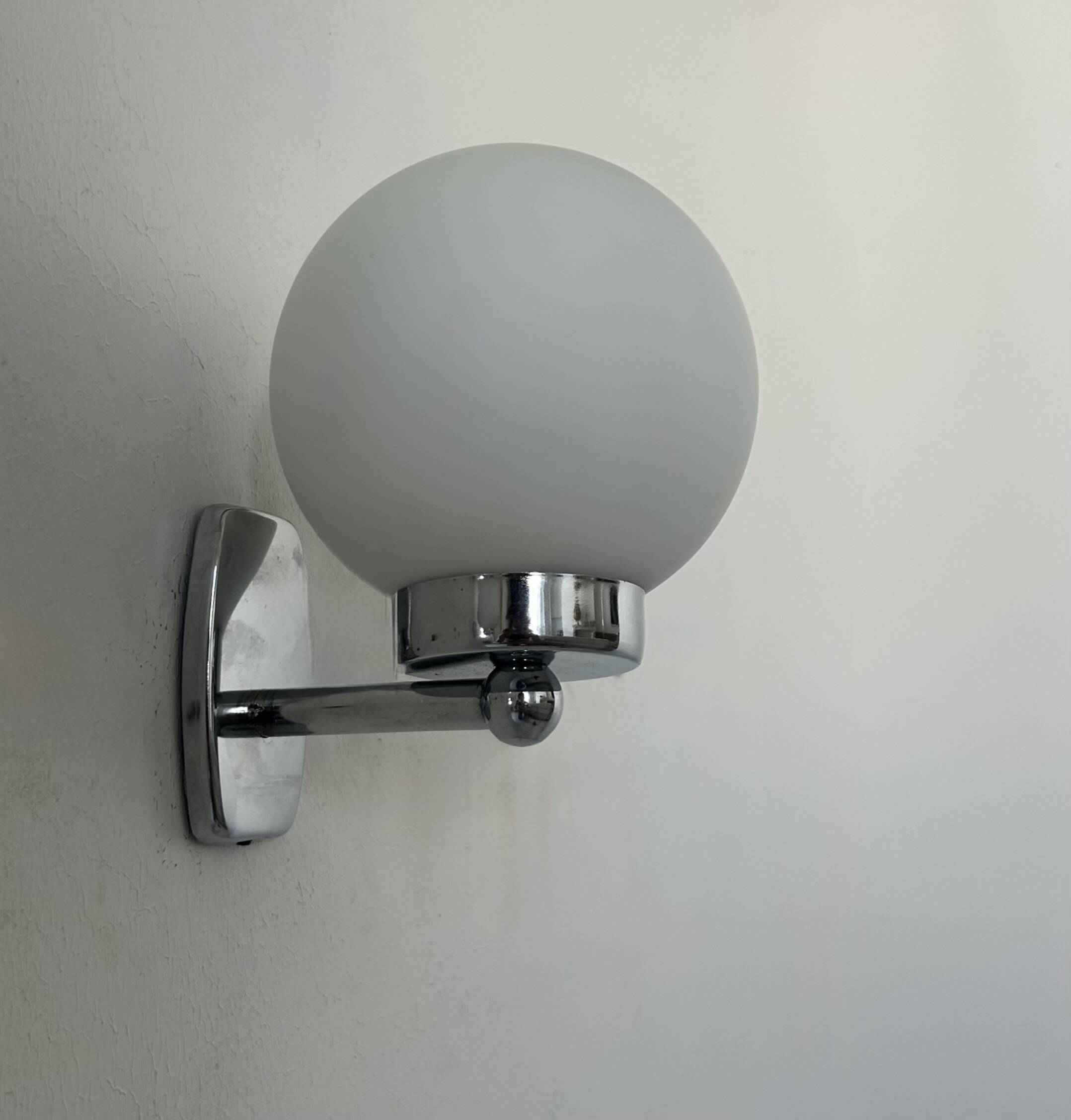 Pair of vintage wall lights, chrome and opaline, France 1970