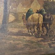 Tableau, huile panneau - Paysage champêtre, scène de labour, signé Plaisant, XIXème s.