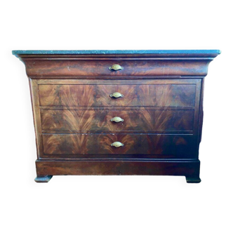 Commode à tiroirs ancien bois et marbre