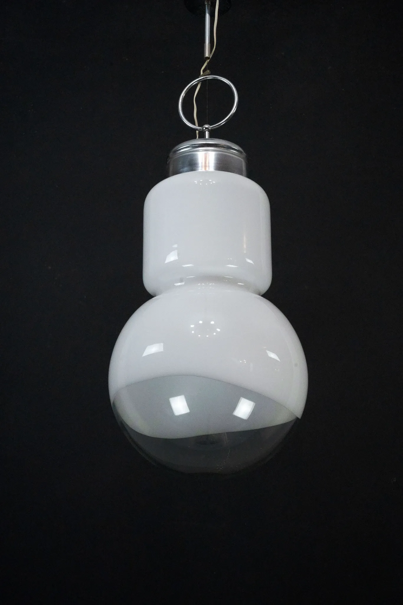 Vintage Mazzega space age chandelier in chrome and murano glass. Italy 1960