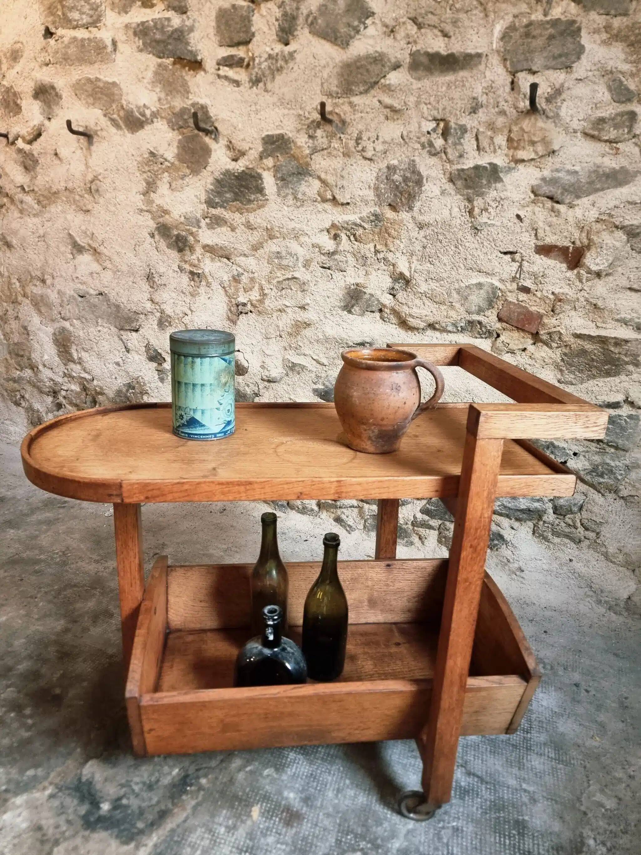 Vintage oak bar cart – France, 1950s