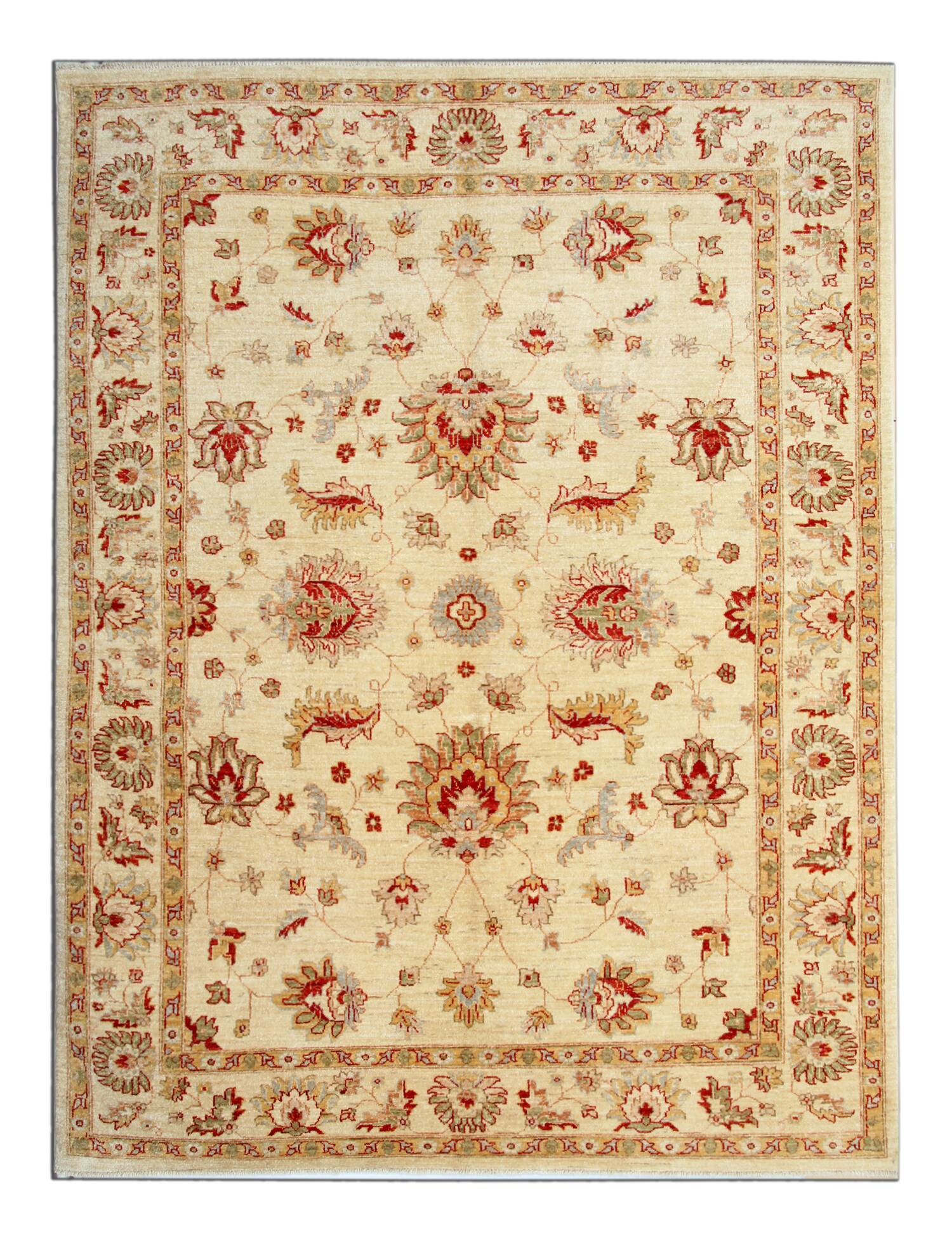 Handmade Cream Wool Floral Rug, Modern Oriental Living Room Carpet 176x228