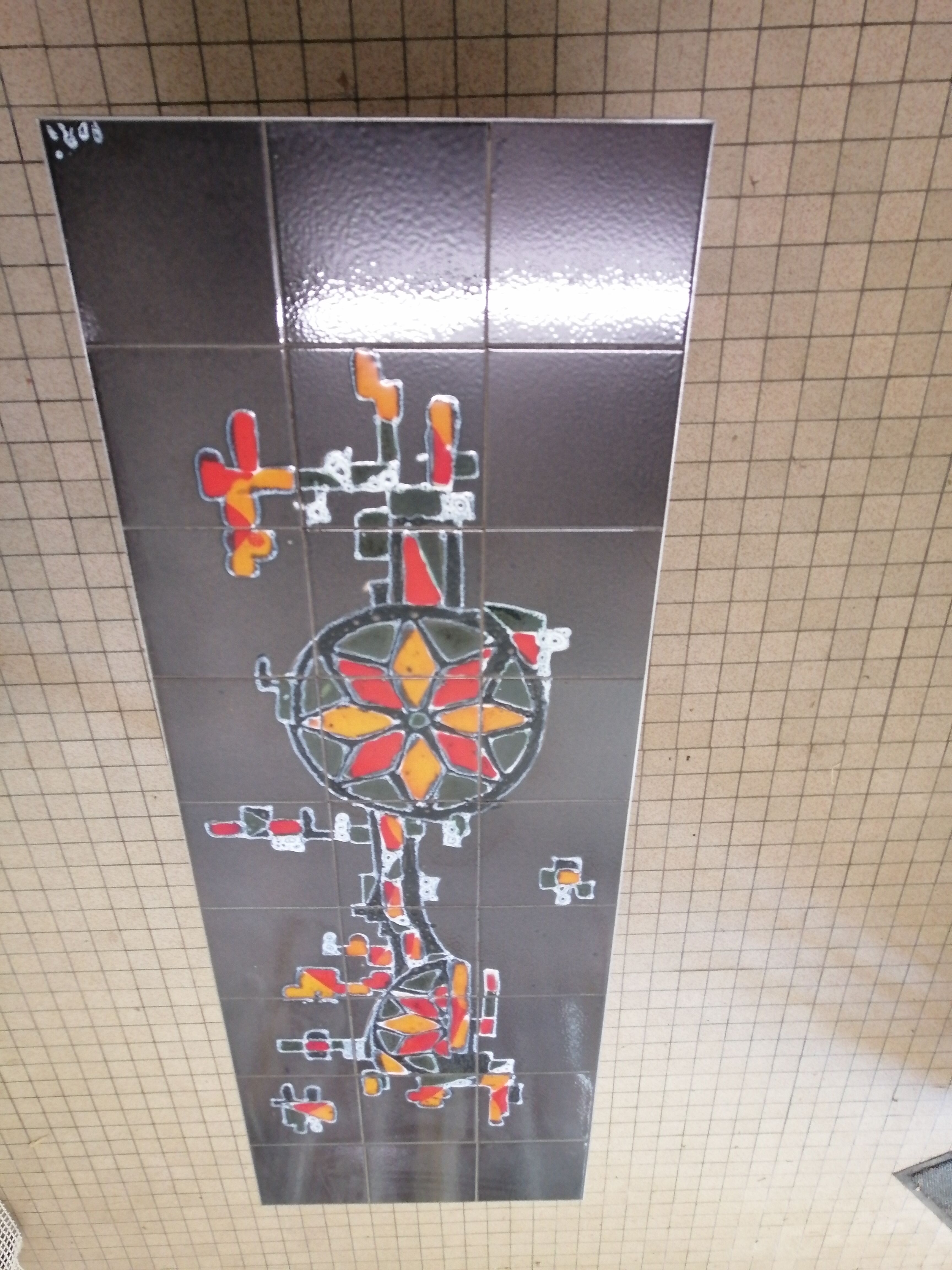 Art deco chrome metal and ceramic coffee table