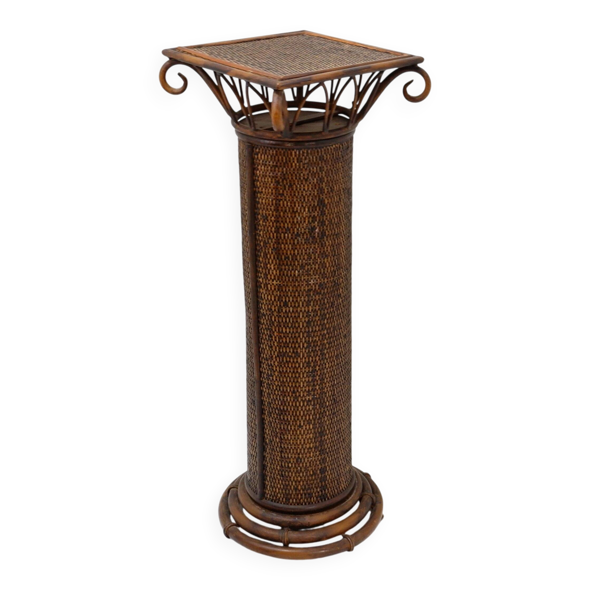 Vintage wicker and bamboo pedestal column