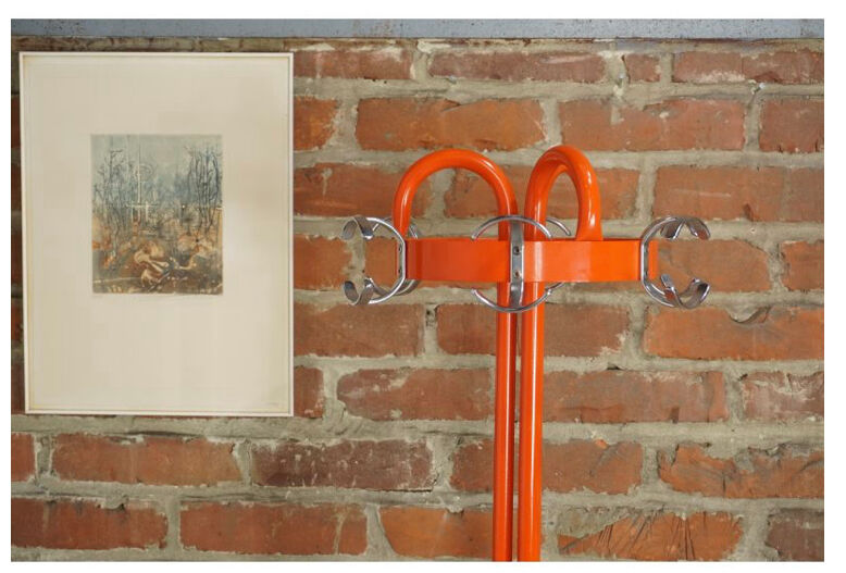 Vintage coat rack in orange lacquered metal