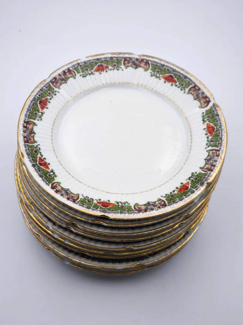 Lot de 10 assiettes à dessert – décor festif & guirlandes fleuries