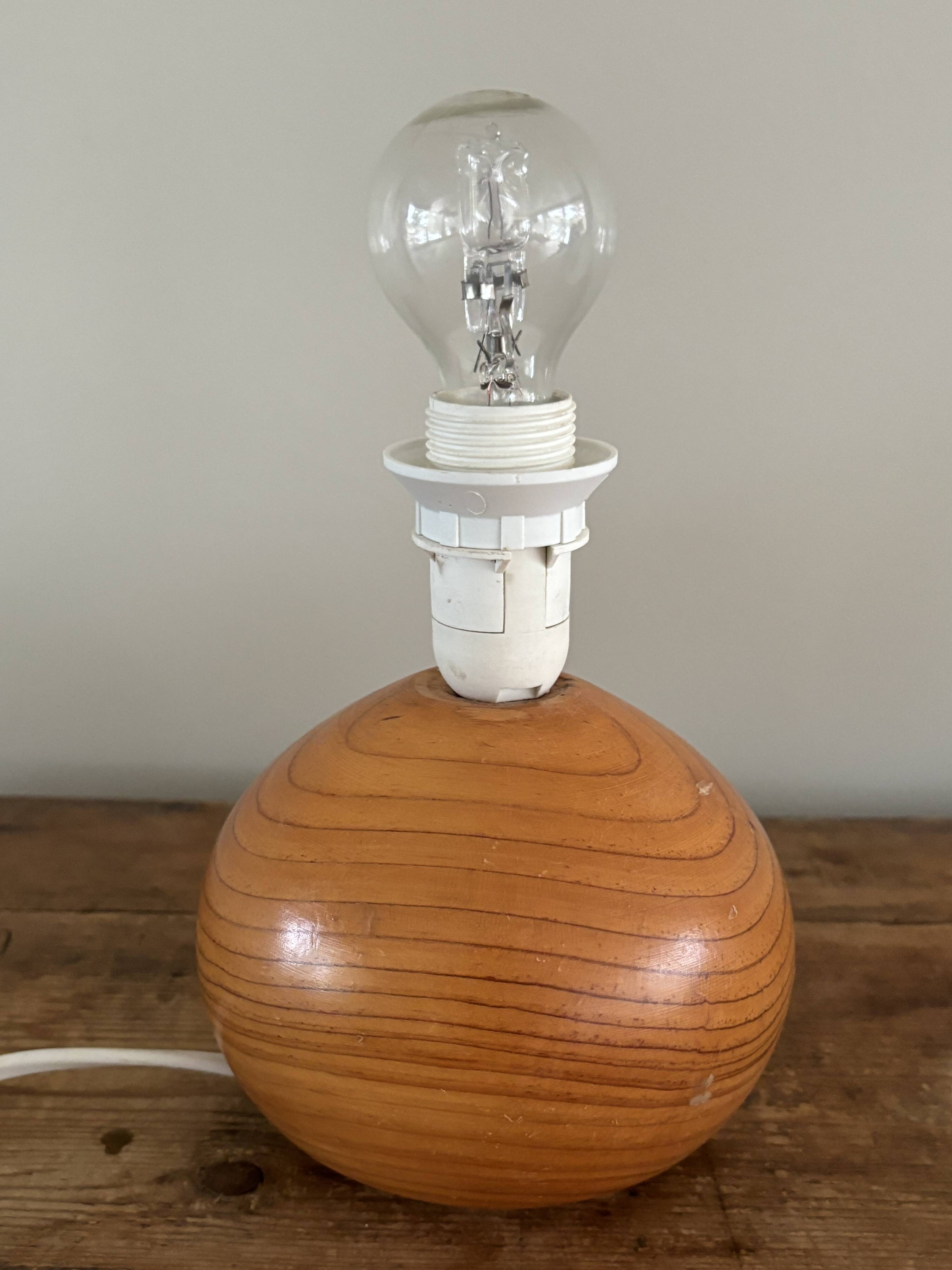 vintage wooden ball lamp small model with fabric shade 80's design
