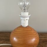 vintage wooden ball lamp small model with fabric shade 80's design