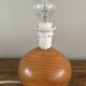 Lampe boule en bois, abat-jour en tissu, années 80