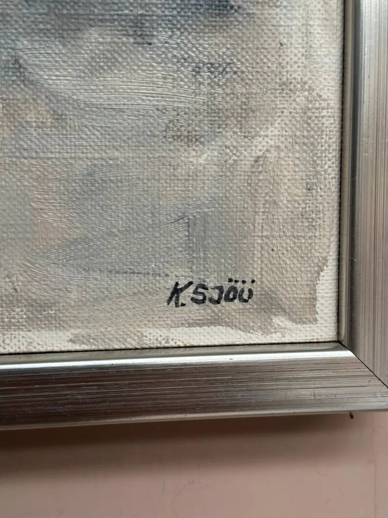 Original Swedish Oil on Canvas – “Lanskap” by K. Sjöö – Vintage & Framed – 37.5 × 29.5 cm (14.7" × 11.6")