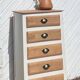 Vintage chiffonier with compass legs in solid raw wood with white patina