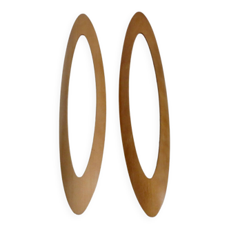 Pair of XXL Scandinavian style wall lights in light curved wood brand "Lucid" 1980