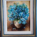 Oil on canvas bouquet of forget-me-nots