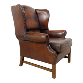 Vintage sheep leather wingback armchair london2
