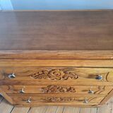 Art deco chest of drawers with wooden top, vintage antique furniture