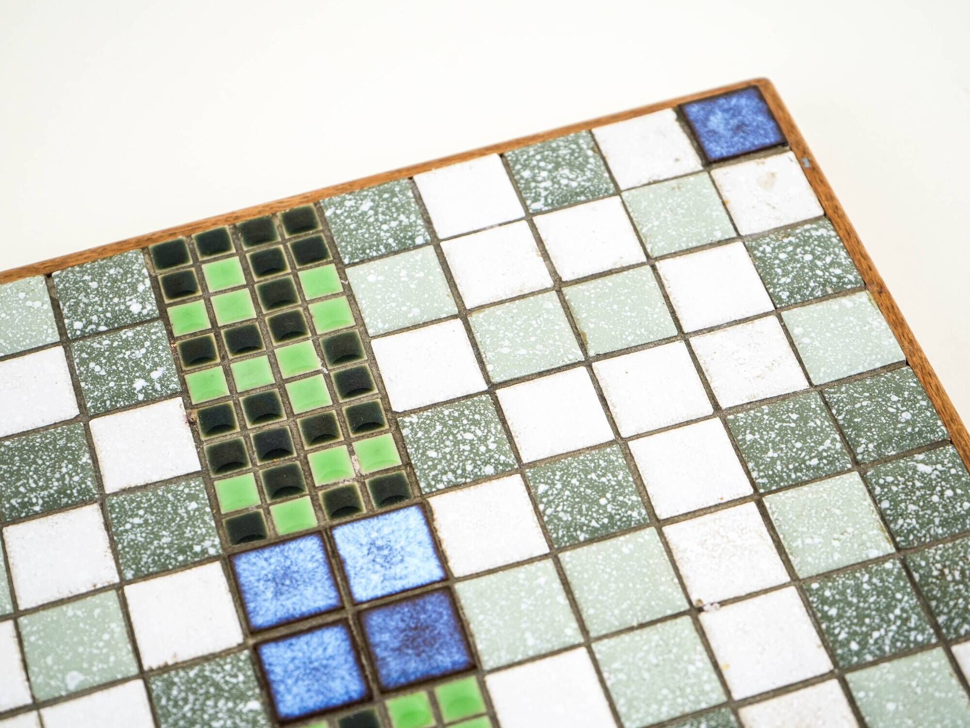 Mosaic tray with stoneware tiles in wooden frame, Bauhaus, 1970s